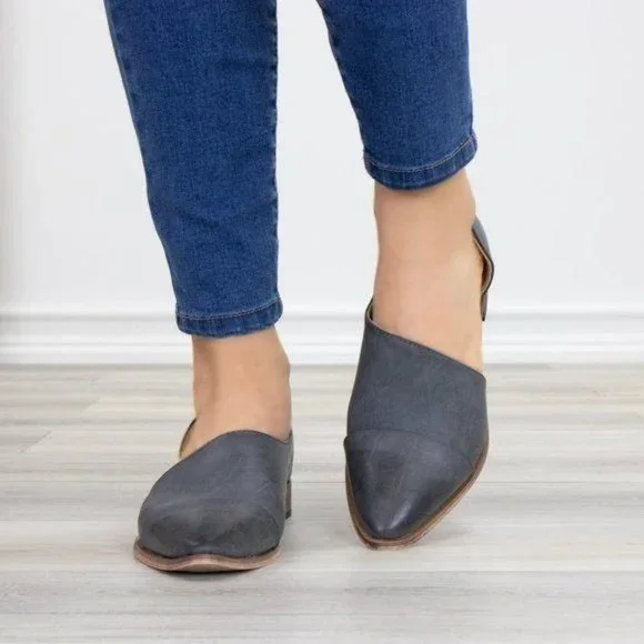 Charcoal Opened Side Pointy Slip On Flat Loafer - Picture 4 of 11